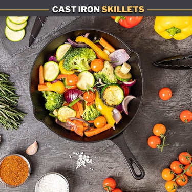 Cast iron skillet with handle for healthy cooking 