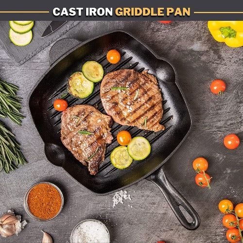 Cocinaware Pre-Seasoned Cast Iron Square Grill Pan - Shop Frying Pans &  Griddles at H-E-B
