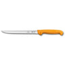 A Victorinox Swibo fish filleting knife with a flexible blade and a narrow orange handle.