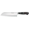 A Wühstof Classic Santoku Knife with a black handle and a hollow edge blade.
